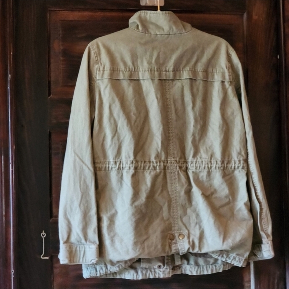 Per Se Canvas Olive Green Utility Jacket Rugged Size Large POCKETS Drawstring - Picture 6 of 16